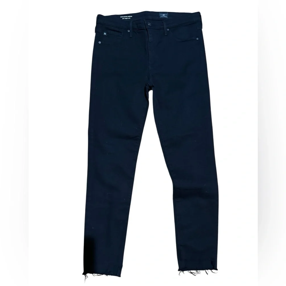 AG Anthropologie Black Stevie Ankle Jean Straight Leg Step Hem Mid-rise